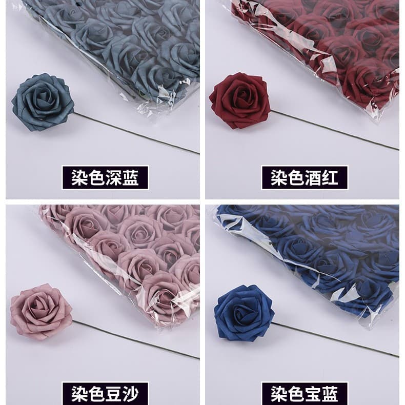 Artificial PE Foam Rose 8CM with Stem PE Fake Flowers for Wedding Bouquet Aisle Decor Factory Wholesale