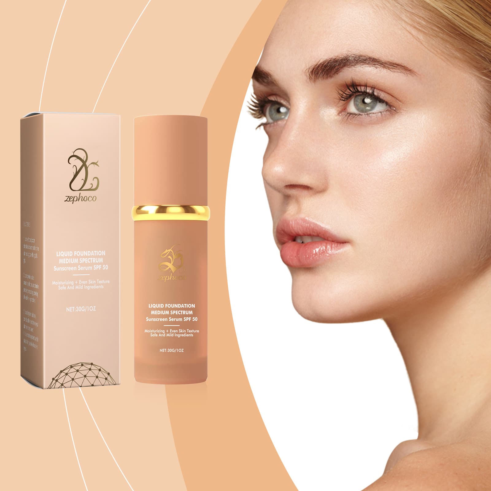 ZEPHOCO Moisturizing and Protective Liquid Foundation Light, moisturizing, shiny, matte, clear, and adheres to your skin without removing makeup