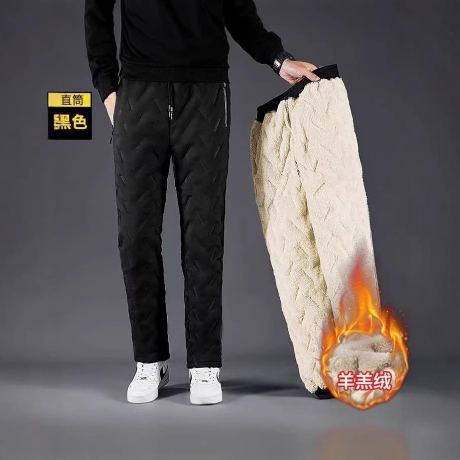 Autumn Winter Lamb Fleece Cotton Pants Fleece-Lined Thickened Cold-Proof Warm Plus Size Outdoor Sports Casual Windproof Straight Leg Trousers Trendy