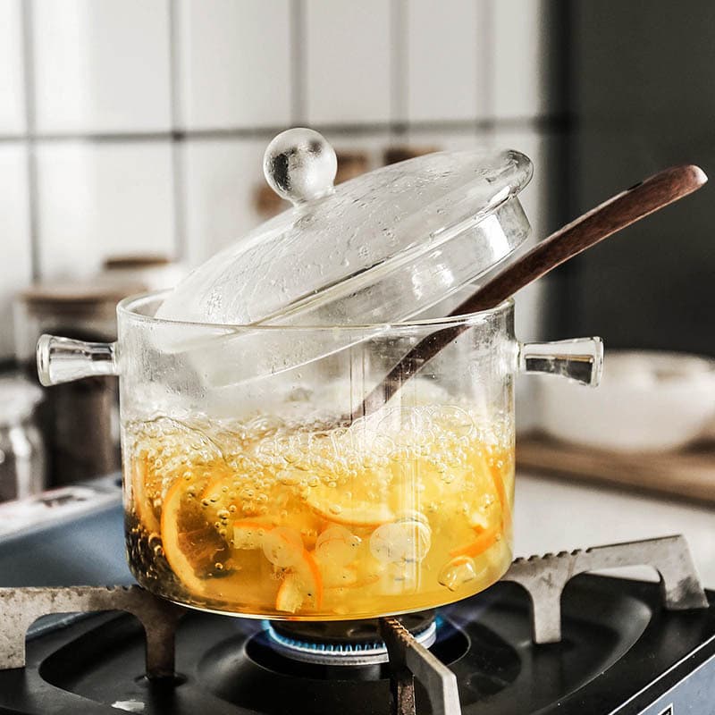 High Borosilicate Soup Pot with Lid Home Use Glass Pot Electric Ceramic Hob Compatible Stewing Pot Dormitory Double-handled Korean Instant Noodle Bowl Ramen