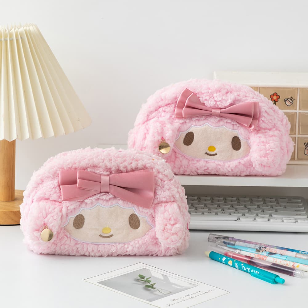Cute Large Capacity Cartoon Pencil Case Japanese Ins Plush Little Sheep Pen Bag for Girls My Melody Makeup Bag