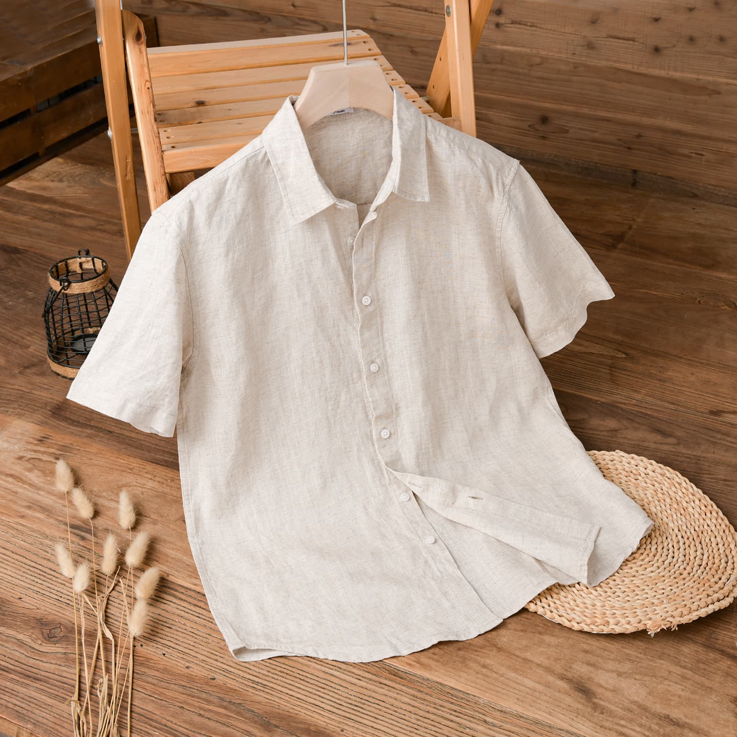 Summer Tencel Linen Men's Short Sleeve Shirt Casual Loose Business Versatile Thin Cool Feeling Men's Shirt 841