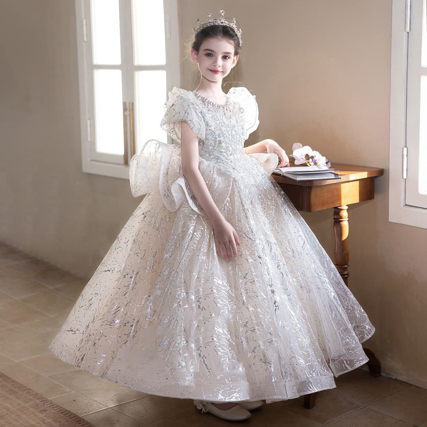 Girls' Luxury Host Dress Exquisite Princess Gown for Kids Piano Performance Recital Outfit