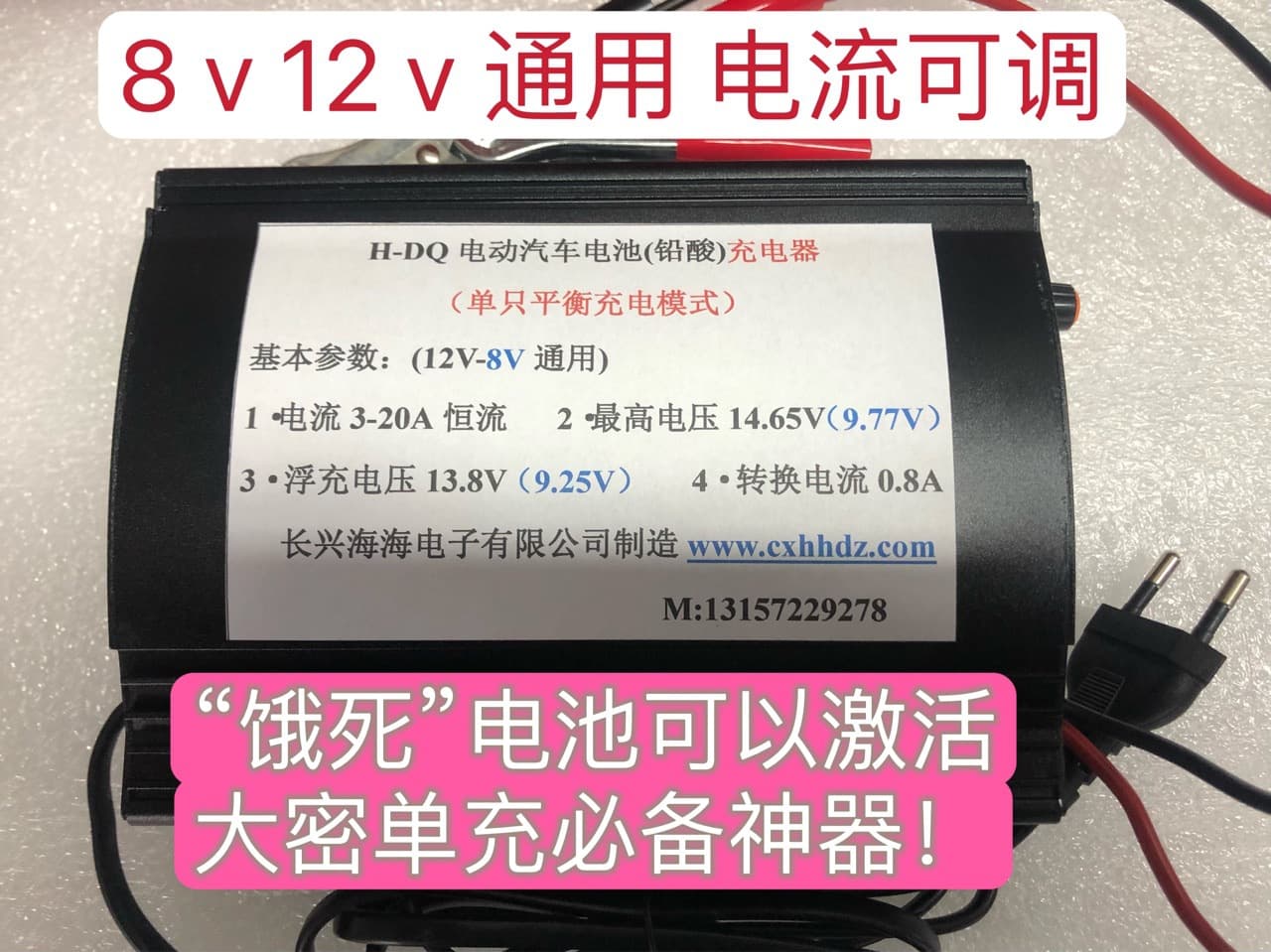 12V 20A Lead-Acid Battery Charger with Dead Battery Activation Tool