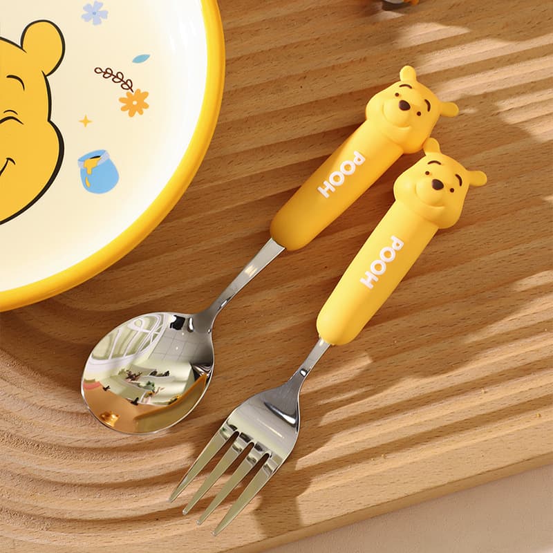 Disney Pooh silicone head spoon and fork stainless steel children's spoon and fork fruit fork eating spoon new product wholesale