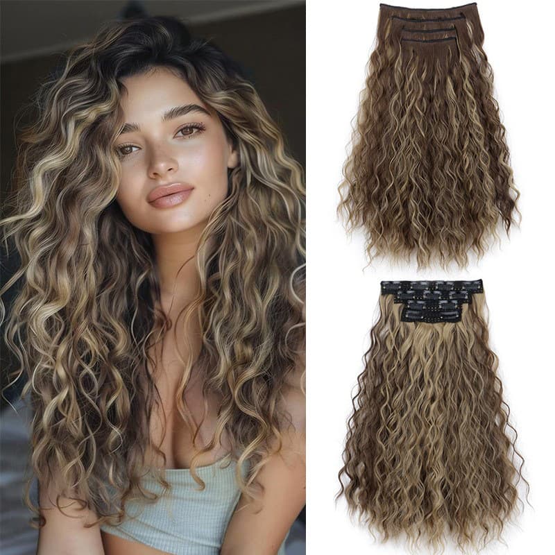 Water Wave Short Hair Extension Clip Set 4-Piece Hairpiece for Women Cross-Border European American Style