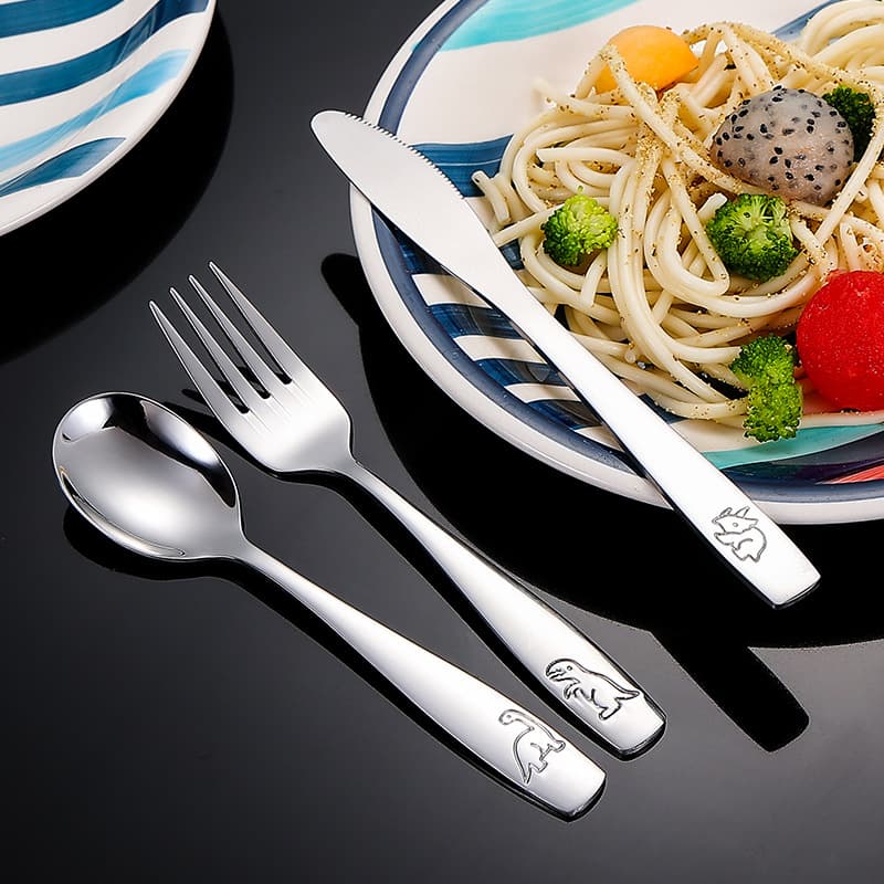 Stainless Steel Dinosaur Knife Fork Spoon Set Creative Cartoon Kids Western Cutlery Set Cross-border Children's Tableware Set