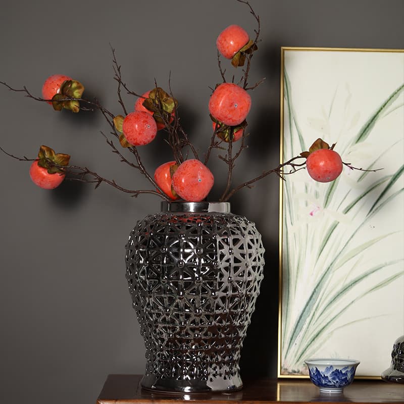 New Chinese Style Ceramic Vase Decorative Hollow General Jar Home Living Room Office Ornament Storage Container