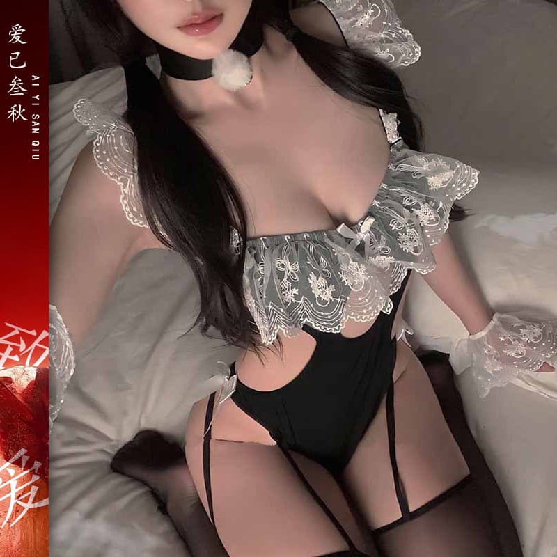 Sexy Lingerie Uniform Pure Desire Maid Costume Cosplay Bodysuit Sweet Strap Removable Hollow Set