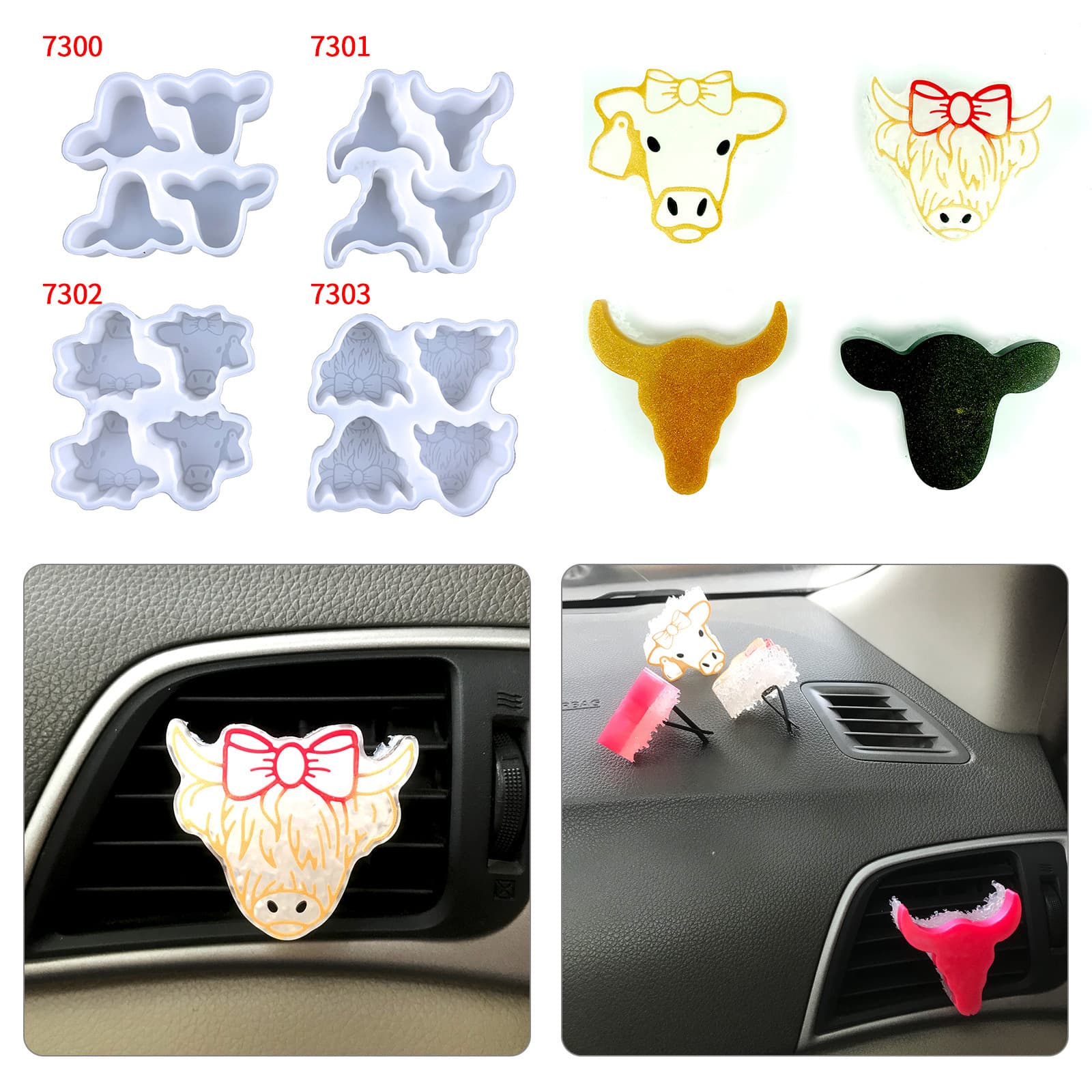 Car Vent Clip Aroma Diffuser Epoxy Mold DIY Car Fragrance Bull Head Aroma Candle Plaster Silicone Mold