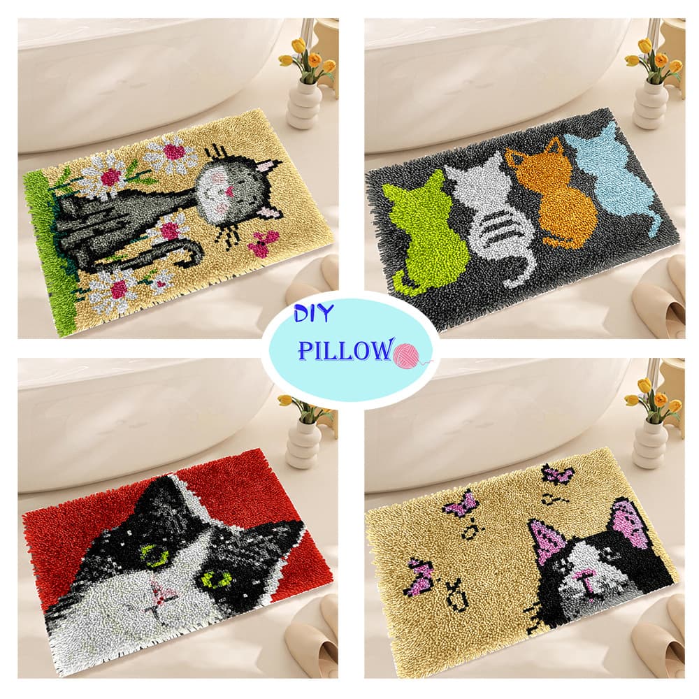 Pre-sale Shuoshi Craft Cross-border Supply Handmade DIY Rug Segmented Stitch Kitten (Material Kit) English Version
