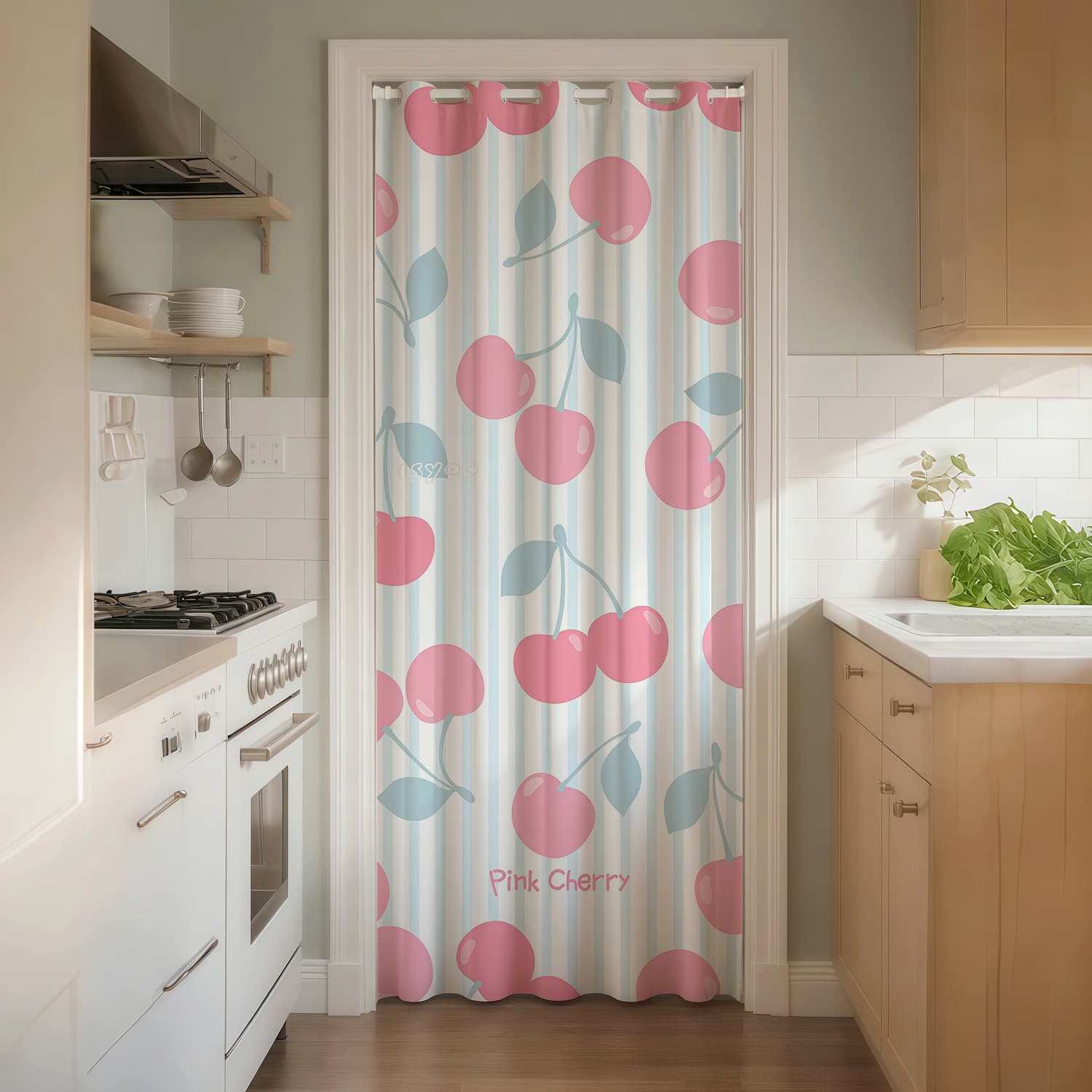 Cute Pink Door Curtain No-Drill Kitchen Curtain Partition Curtain Air Conditioning Curtain Anti-Grease 2025 New Style Cover Curtain