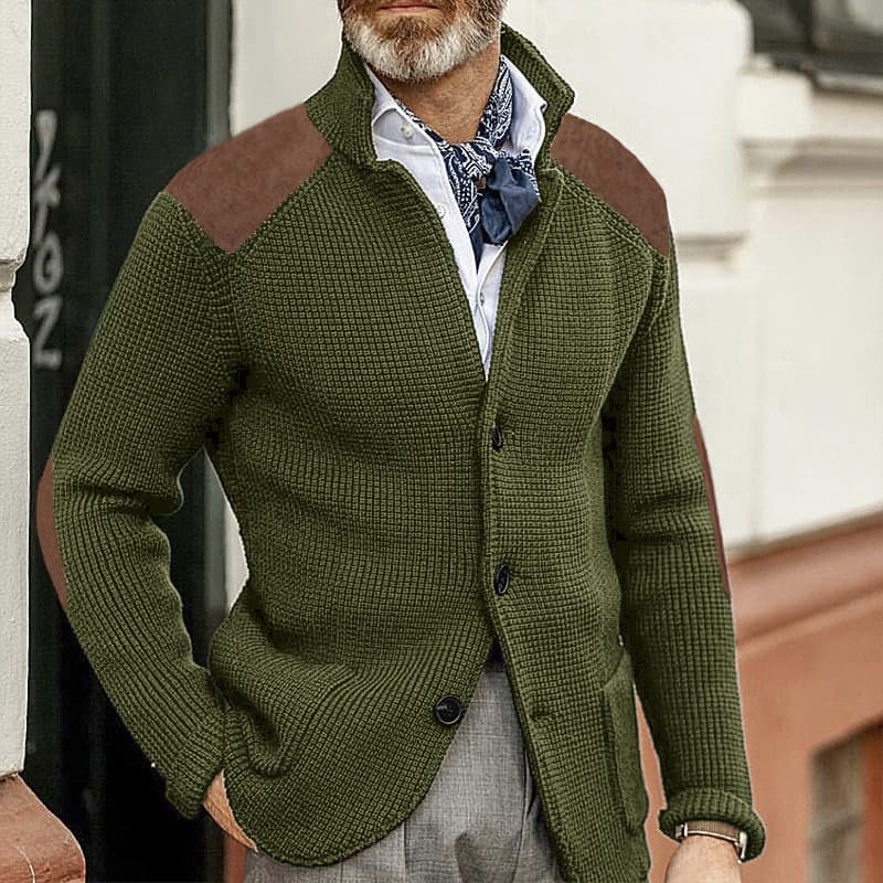 2025 Autumn/Winter New Slim Fit Cardigan with Lapel Collar, Long Sleeve, Knitted Outerwear, Cross-border European and American Plus Size Men's Sweater