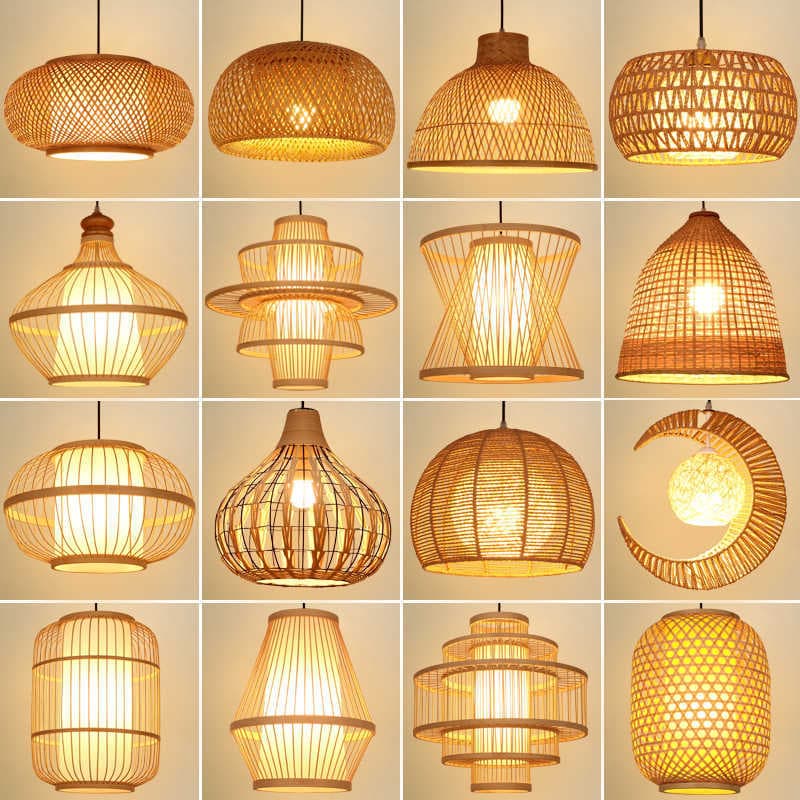 Bamboo Woven Lantern Pendant Light New Chinese Restaurant Bamboo Art Light Commercial Use Dining Zen Tea Room Japanese Woven Lamp Shade