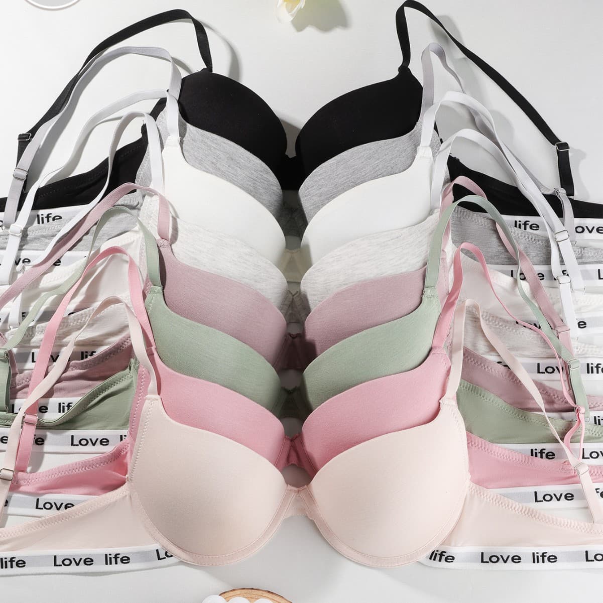 [8 Colors] Europe & America Best-Selling Letter Print Underwire Bra, Push-Up & Lifting Bra, Adjustable Straps