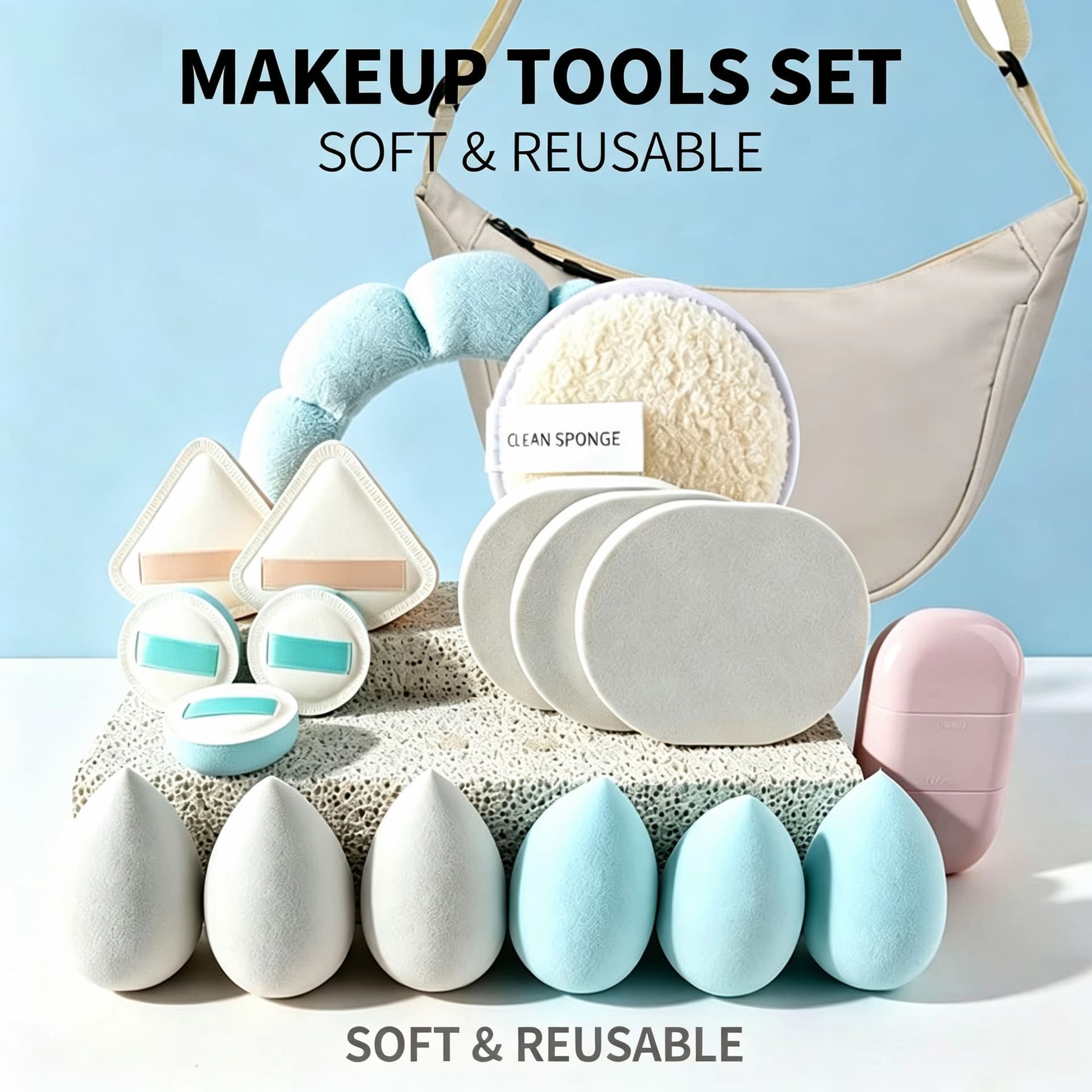 18-Piece Full Set Makeup Sponge Kit with Dumpling Bag, Finger Cushion Sponge, Beauty Blender, and Makeup Brush