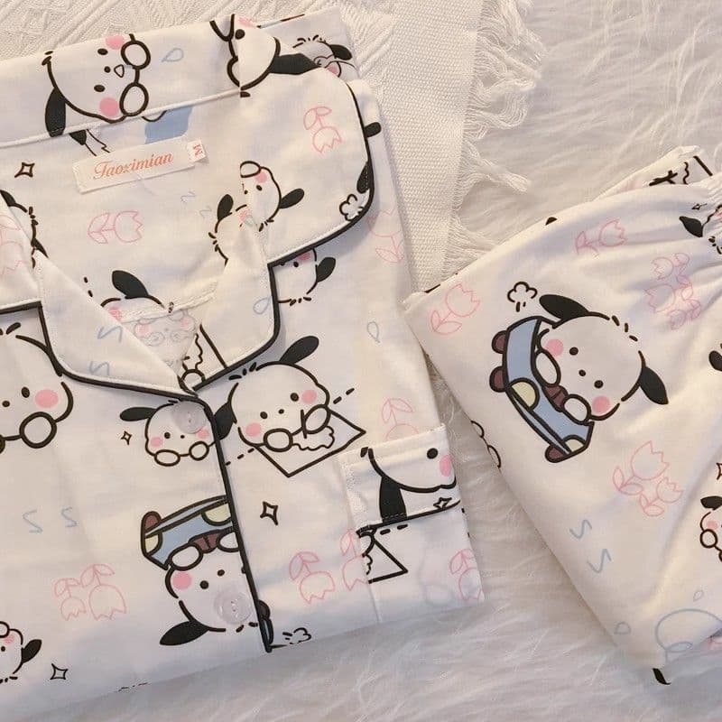 New Autumn/Winter Long-Sleeve Cardigan and Pajama Set for Boys and Girls with Cute Pochacco Cartoon Design, Kids' Homewear