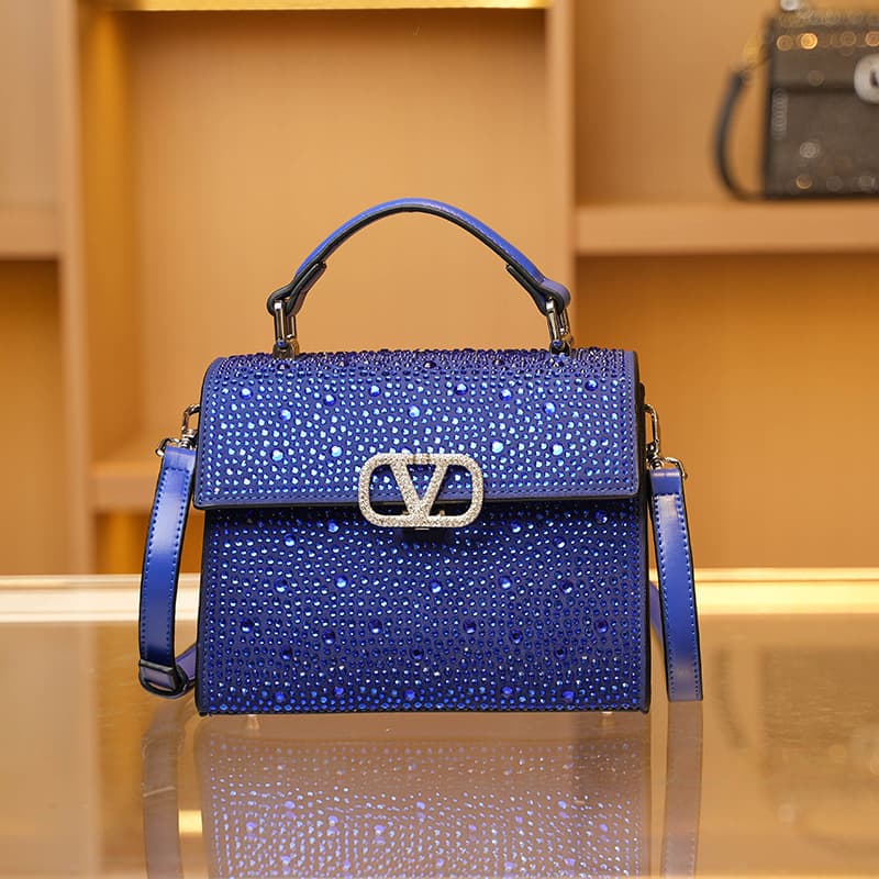 Fashionable Diamond-Embellished Women's Crossbody Bag Pink Evening Bag Vintage Style PU Leather Lining Medium Hardness