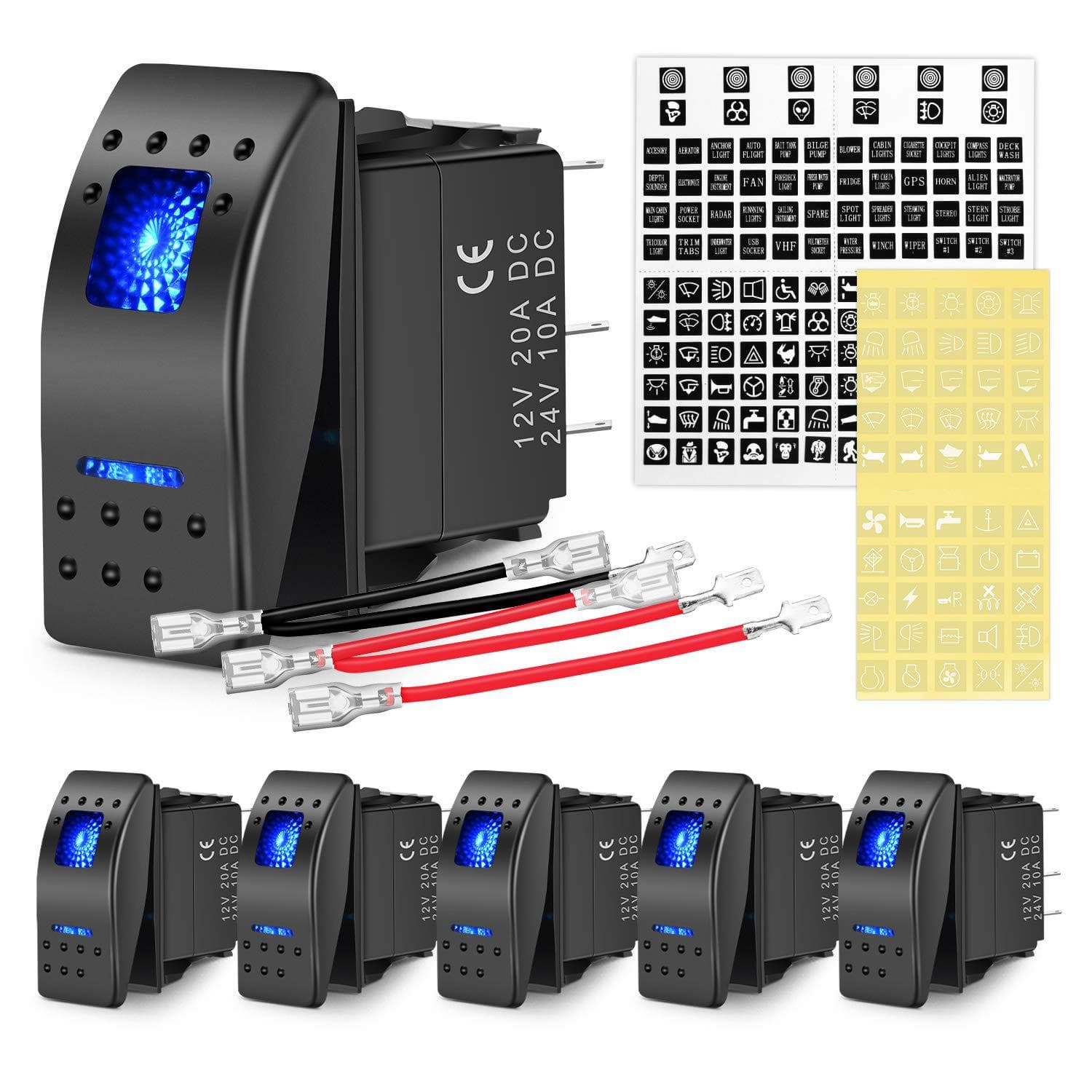Car modified yacht switch waterproof boat switch 24V rocker switch with light 20A