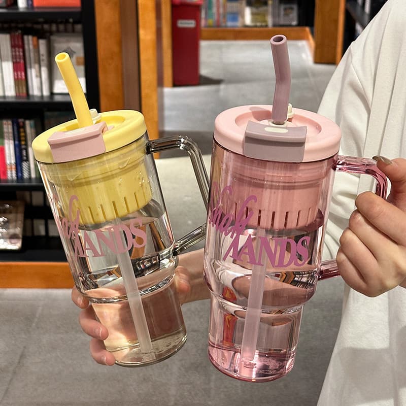 New Summer Large Capacity Fresh Water Bottle, High Appearance Simple Unisex Giant Water Cup with Dual Drinking Straws