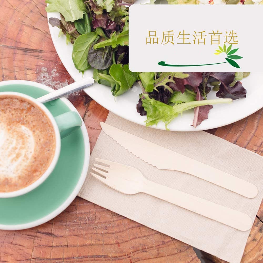 Cross-border spot birch wood wooden disposable wooden degradable tableware knife, fork and spoon set multi-specification processing
