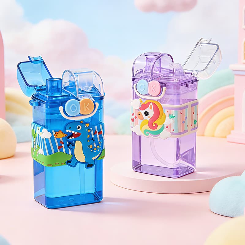 New Punk Style Double-Drink Plastic Cup, Summer Square Simple Large-Capacity Straw Cup, Outdoor Portable Sports Water Bottle