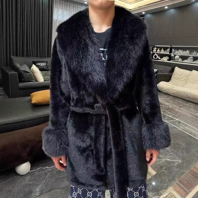 New Cross-Border Long Slim Coat with Large Fur Collar, Eco-Friendly Faux Mink and Fox Fur, High-End Fashion Style