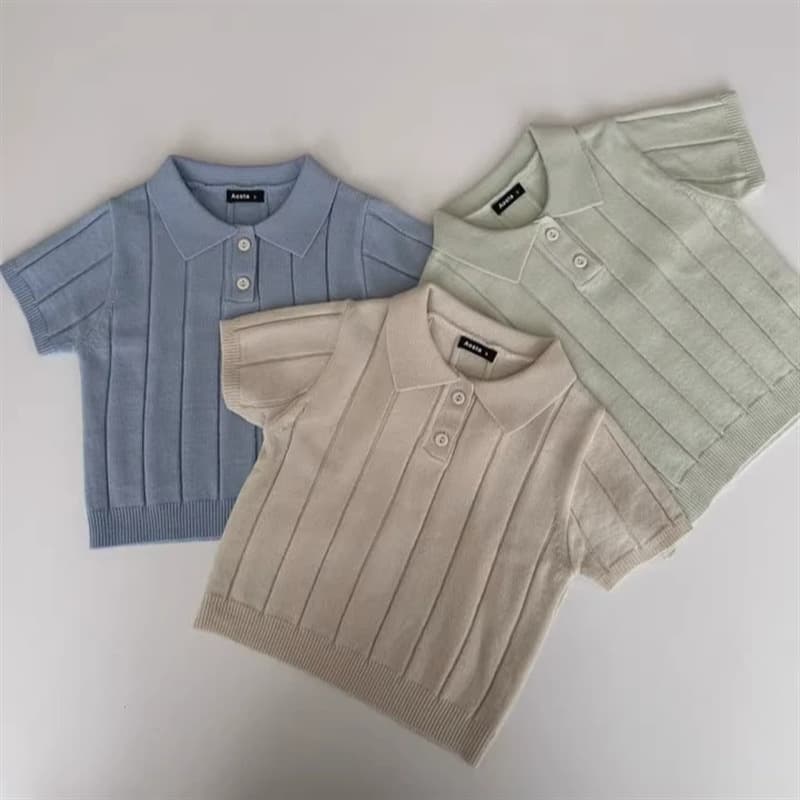 Korean Style 2026 Summer Infant Baby Knit Sweater Thin Summer Top Turn-down Collar Kids Pullover