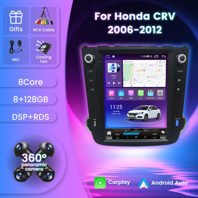 Compatible with Honda CRV 2006-2012, Android Carplay Navigation with Reverse Camera
