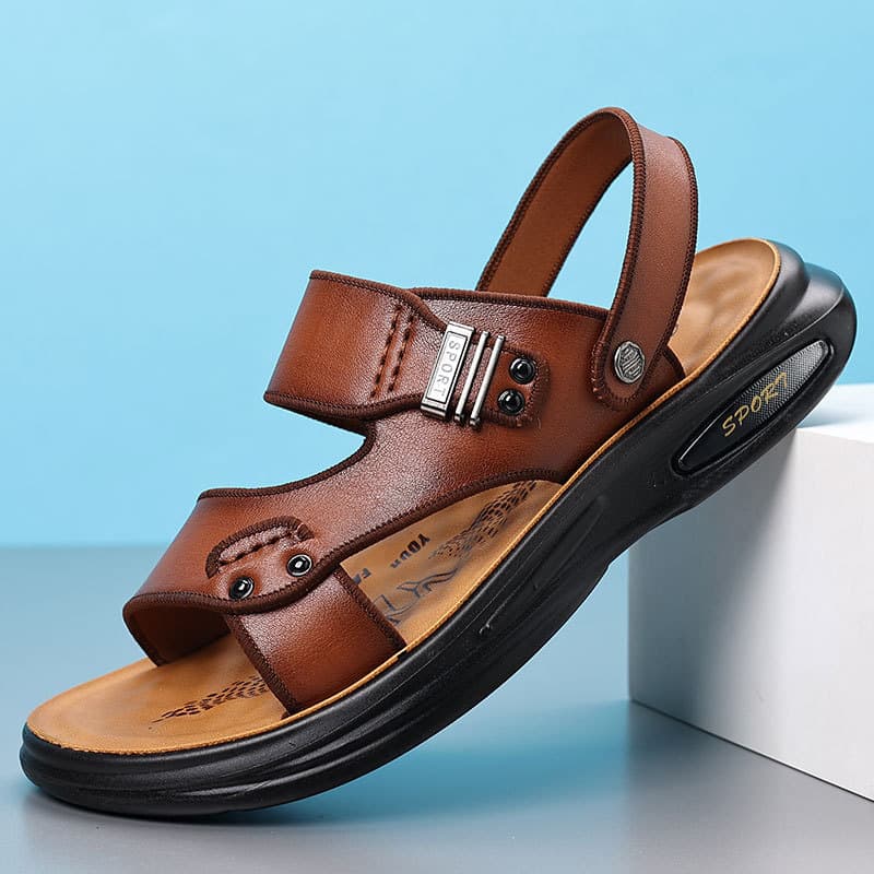 Summer Small Size 35 Men's Sandals Trendy Style First Layer Cowhide Beach Shoes Men's Casual Driving Leather Sandals Extra Small Size 35