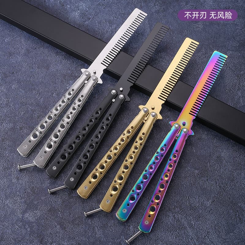 CSGO Unsharpened Butterfly Practice Knife, Butterfly Knife Comb, Folding Flick Knife, Folding Knife, Colorful, Portable, All Steel