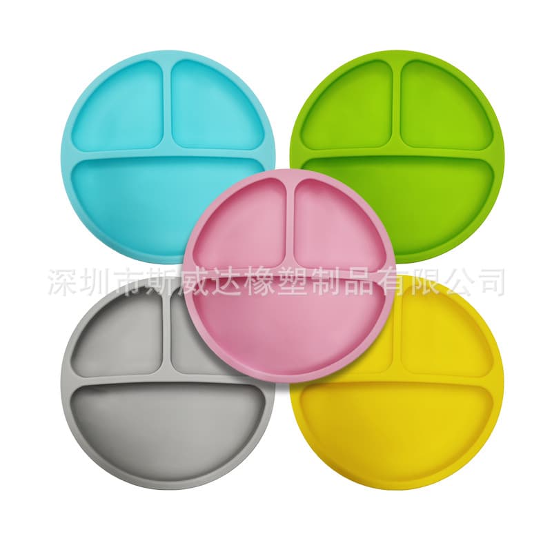 Amazon's hottest new silicone dinner plate, 4 suction cups, compartments, children's silicone bowl, infant food bowl