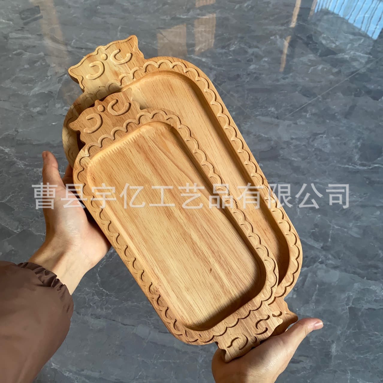 Ethnic Style Carved Solid Wood Fruit Plate, Baursak Rectangular Bread Tray, Kazakh Lamb Naan Plate