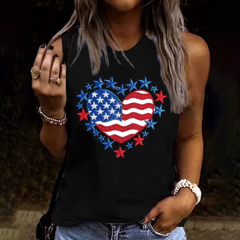 2025 Amazon European and American New Style 3D American Heart Print Pleated Vest Loose T-Shirt Top