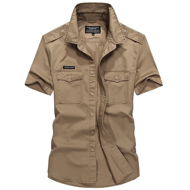 Factory Stock Summer New Workwear Short Sleeve Cotton Shirt Men's Casual Thin Large Size Military Style 8698