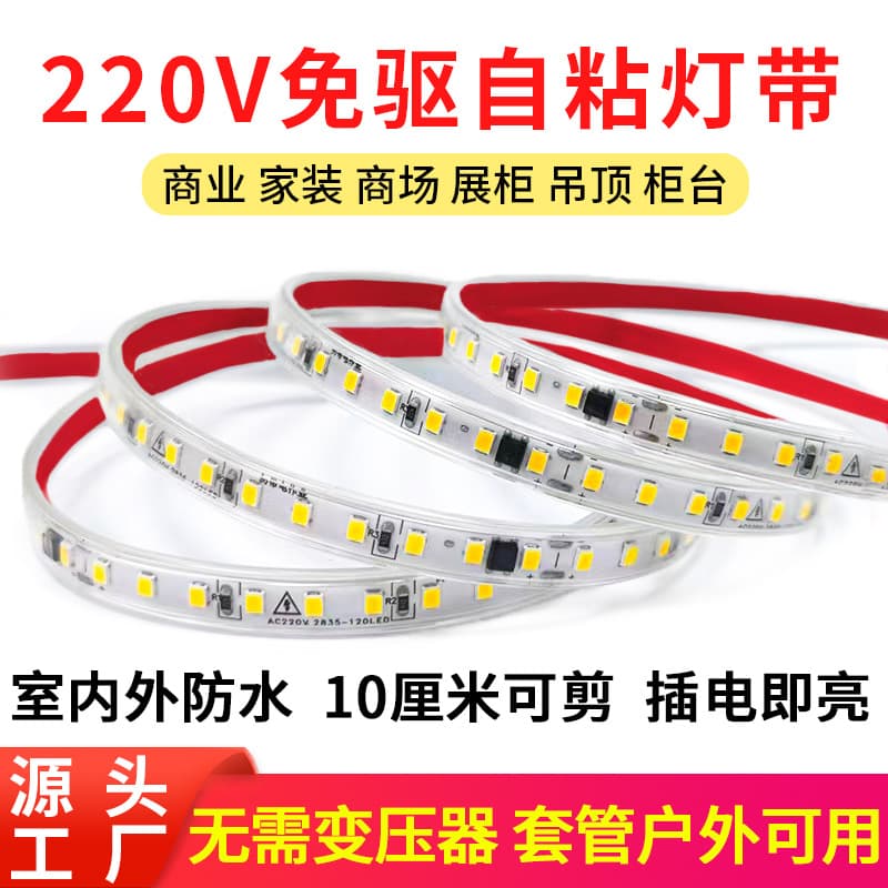 No Power Supply/Driver Required 220V High Voltage LED Color Strip, Outdoor Waterproof Coated Self-Adhesive Linear Light Strip