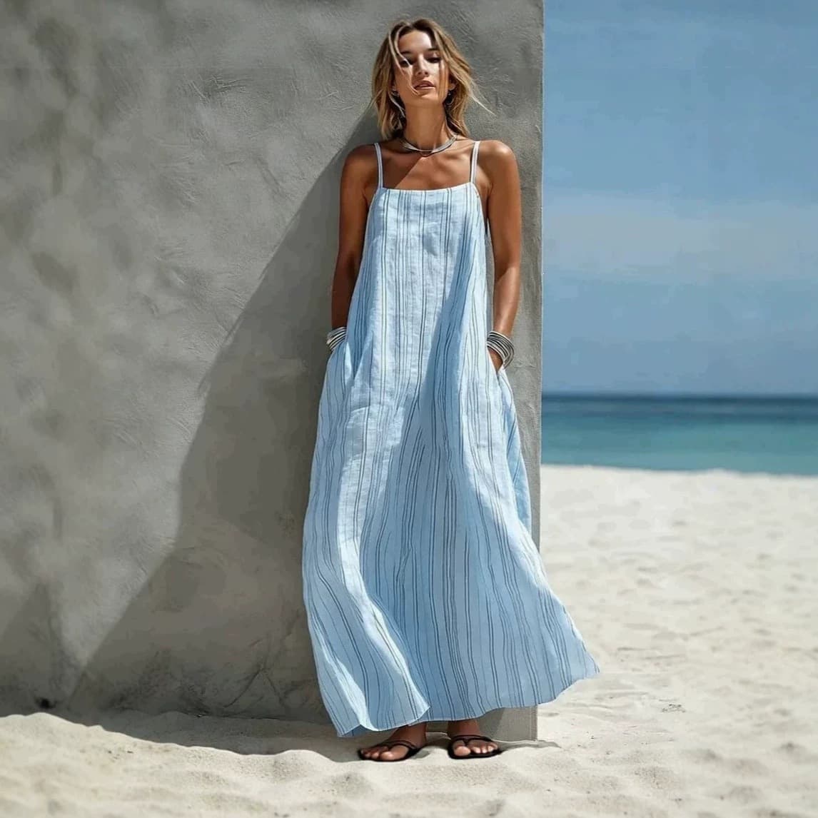2026 Summer New Fashion Striped Dress Simple Comfortable Vacation Style Summer Striped Vacation Style