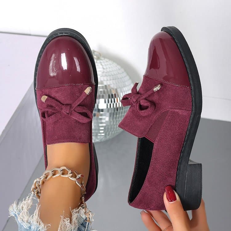 2024 British Style Export Slip-On Low-Top Flats for Women, Autumn Ladies' Large Size Bow Chunky Heel Loafers Size 43