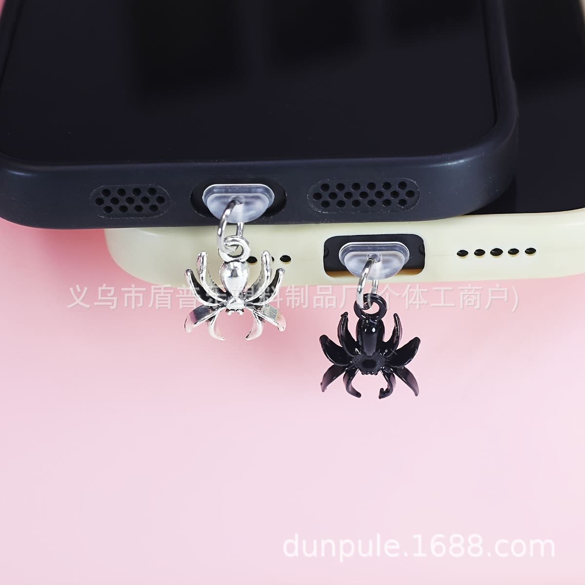 Compatible with Kindle Silver Black Spider Phone Dust Plug with Pendant Sleep Hole Sealing Plug Accessories Wholesale