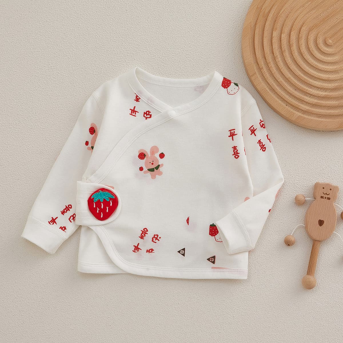 Half-back Baby Bodysuit Pure Cotton Spring Autumn Newborn Clothes 0-6 Months Rabbit Baby Monk Style Single Top