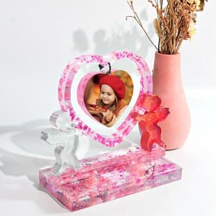 DIY Epoxy Mold Cupid Valentine's Day Couple Love Photo Frame Home Decoration Display Stand Silicone Mold