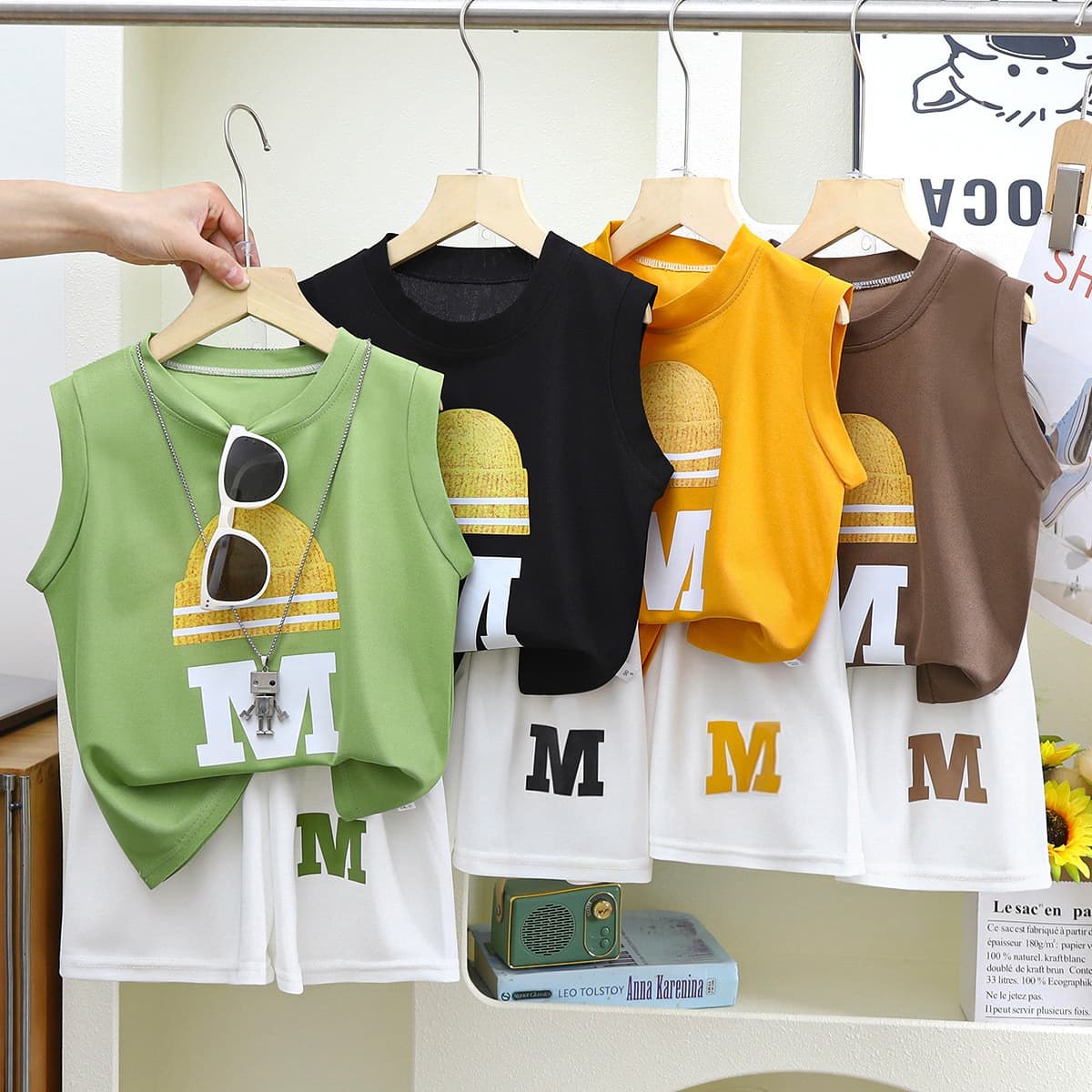 Summer New Style Children's Vest Set Boy's Sleeveless Top and Shorts Korean Style Summer Two-Piece Kids' Wear Thin Wholesale