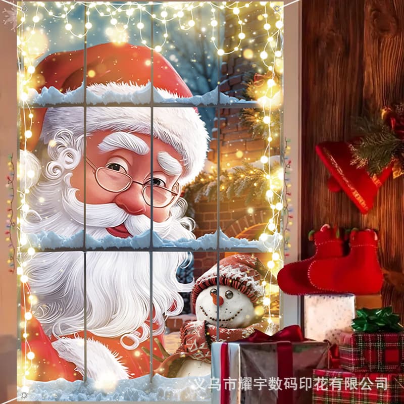 Amazon Cross-border New Arrival Europe and America Christmas Series Window Decoration Hanging Cloth Christmas Window Sticker Window Cover Custom Wholesale