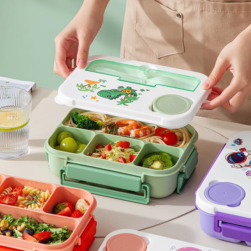 Cartoon Dinosaur Student Lunch Box Astronaut Cute Fruit Lunch Box with Cutlery Microwaveable