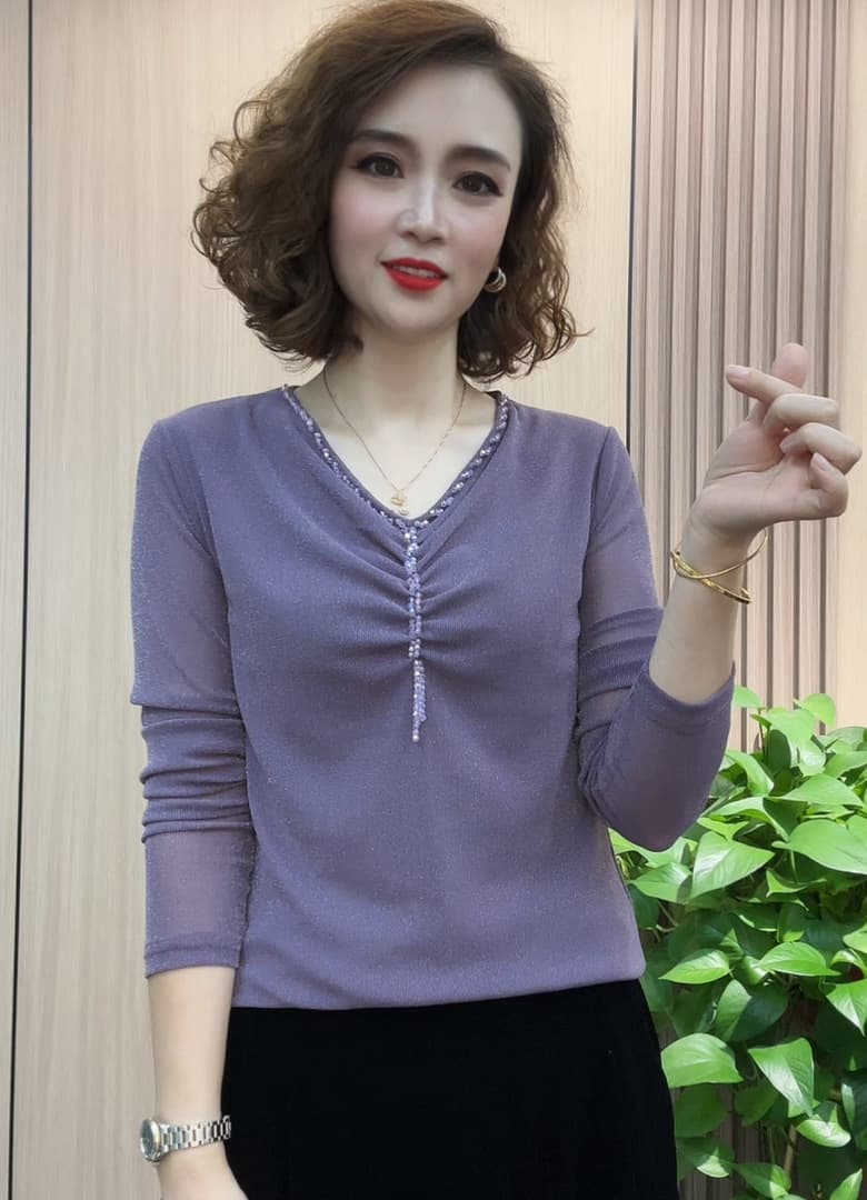 2023 Autumn Women's New Fashion Slimming Long-Sleeved T-Shirt, Mesh Short Top for Outer Wear