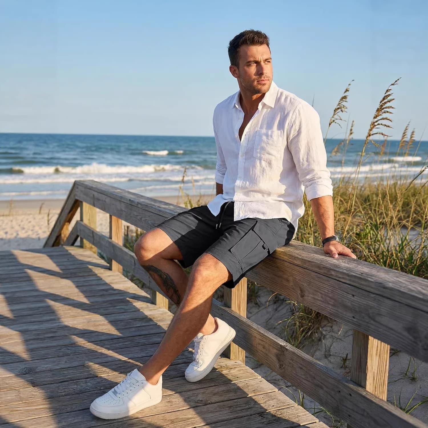 2026 Cross-border Summer Men's High Street Loose Drawstring Cargo Shorts Straight Casual Solid Color Commute In Stock