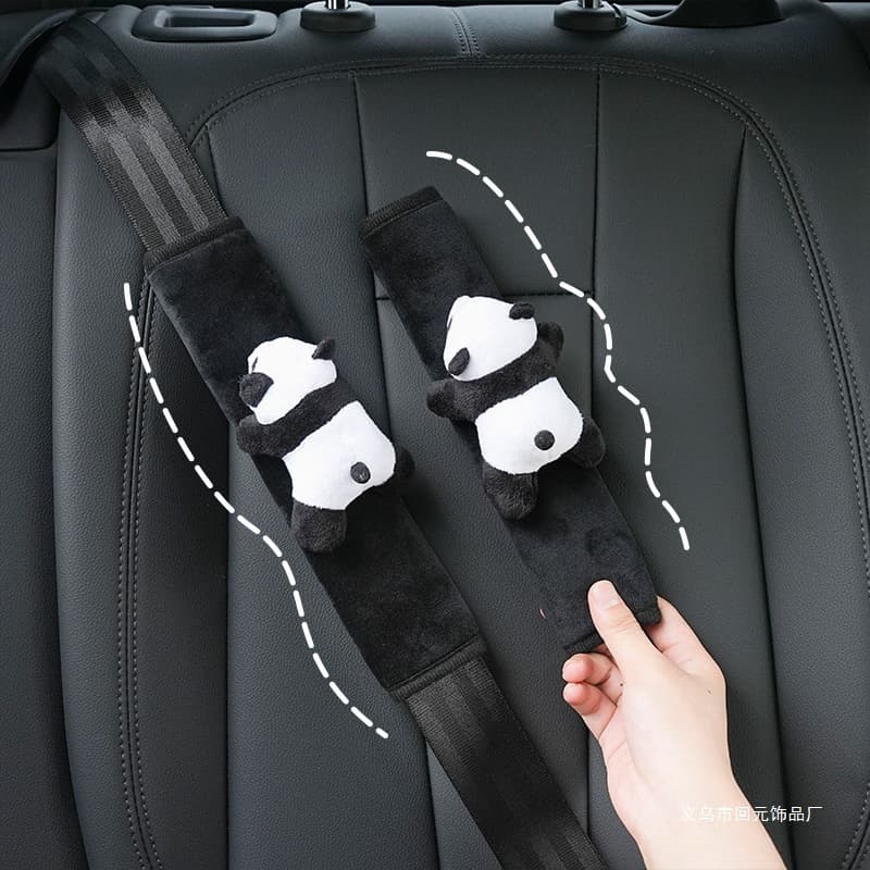 Cartoon Car Shoulder Pad with Cute Plush Panda Anti-Wear Car Shoulder Protector Cover, Car Interior Accessories for Women