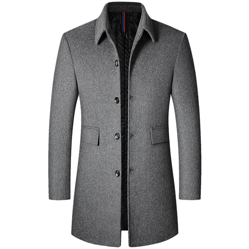 Wholesale Foreign Trade Wool Coat for Autumn and Winter, Mid-Length Men's Woolen Jacket, Middle-Aged Men's Turn-Down Collar Trench Coat