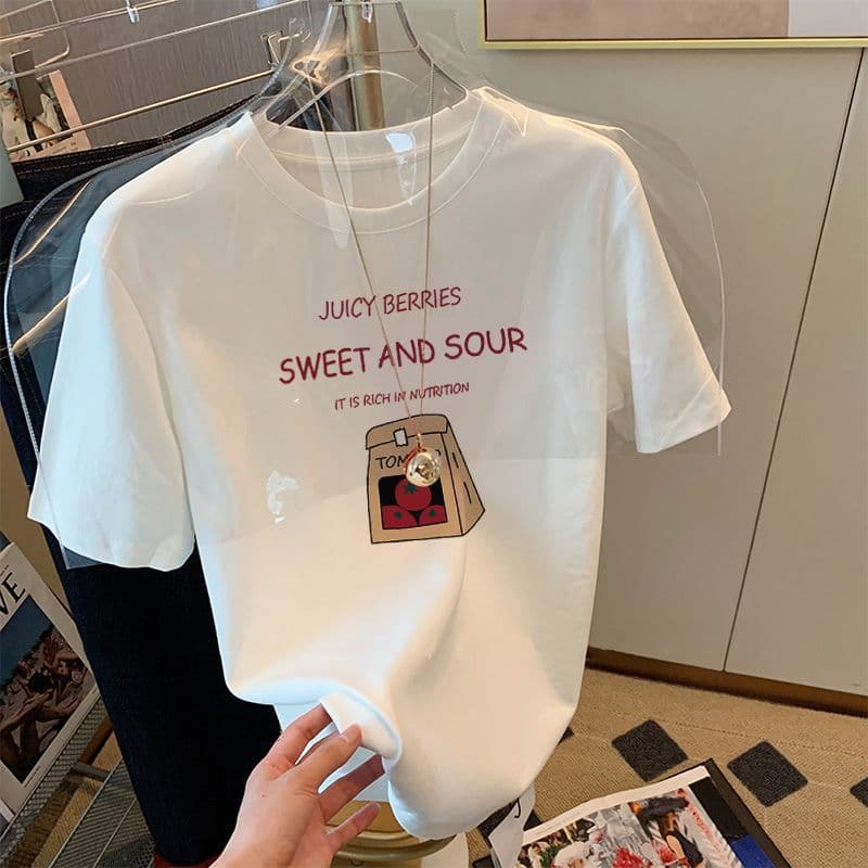 Fashionable short-sleeved t-shirt for women summer 2026 new white loose t-shirt tops for women to wear outside
