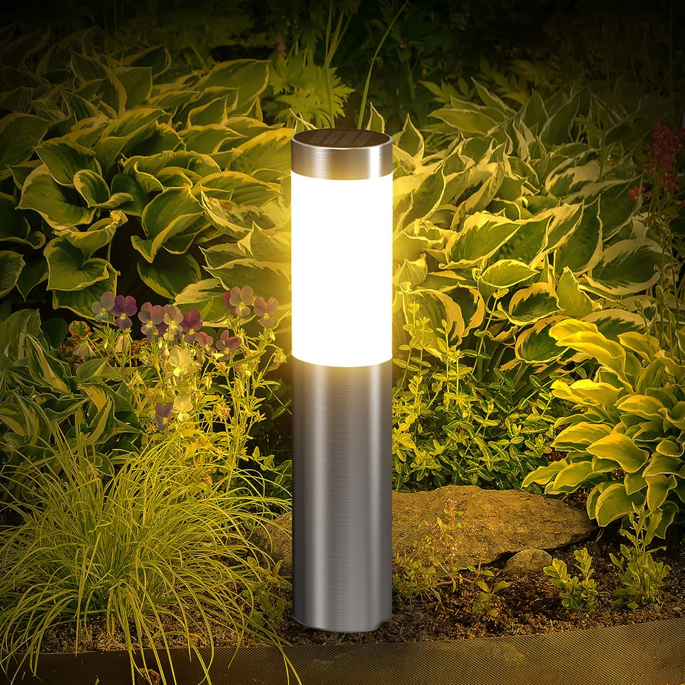 Cross-border best-selling solar-powered stainless steel 3-LED modern courtyard outdoor garden cylindrical waterproof lawn light